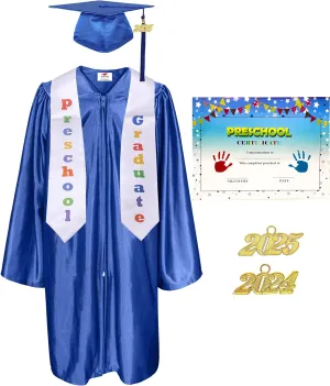 MyGradDay Shiny Kindergarten & Preschool Graduation Gown Cap Tassel 2024 &2025 Charm