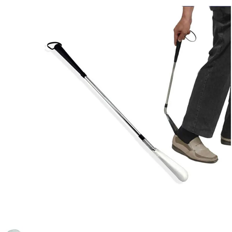 One-pcs 58cm Long Handle Metal Silver Color Shoe Horn
