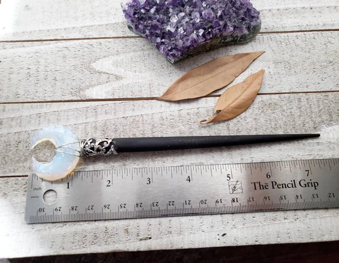 Opalite moon wand hair stick