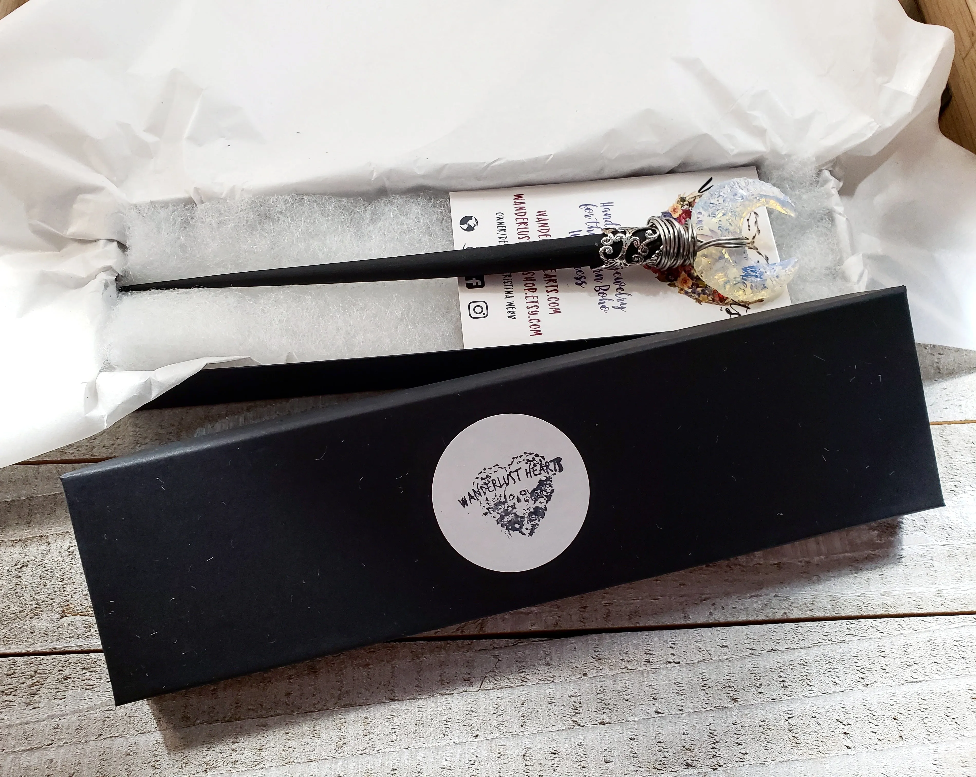 Opalite moon wand hair stick