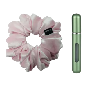 Petal Pink Velvet Scrunchie - Sage Green Mini Perfume Spray Bottle