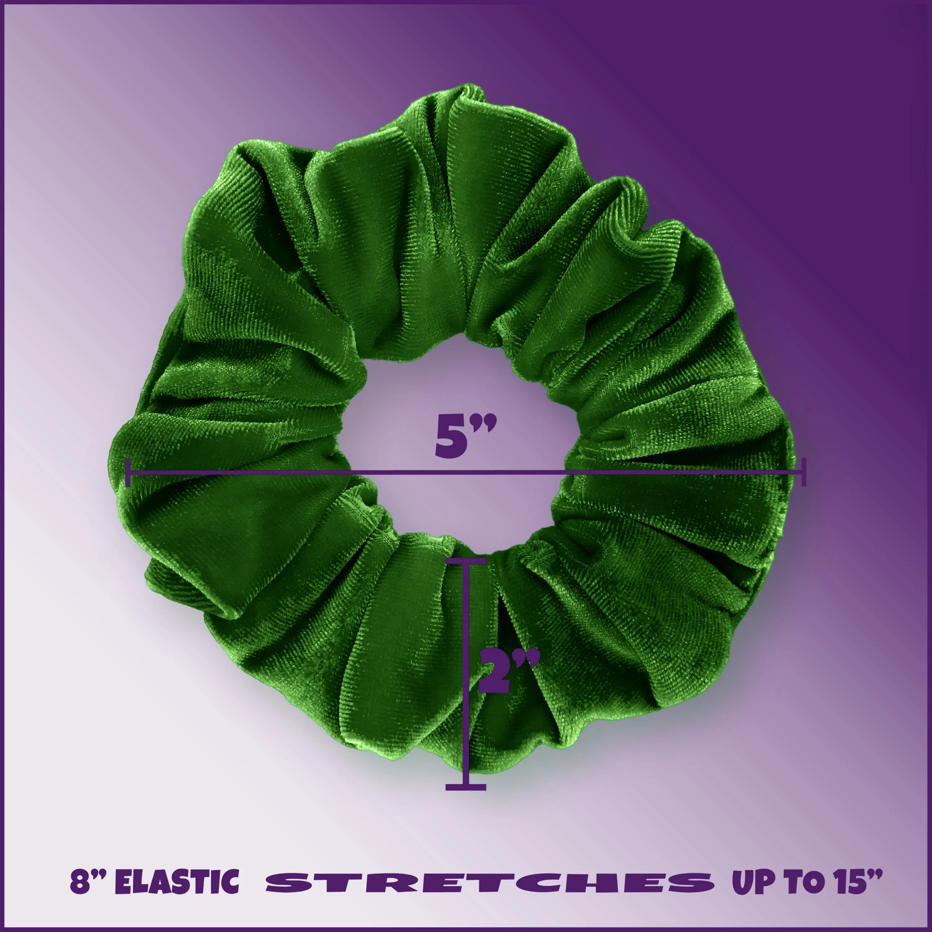 Plush Velvet Scrunchie Available in 3 Sizes Made in the USA Kelly Green