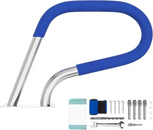 Pool Handrail, 30" x 22" Pool Railings for Inground Pools, 304 Stainless Steel Pool Handrails with Blue Nylon Grip Cover & Inflatable Float Hammock, Quick Mount Accessory Included