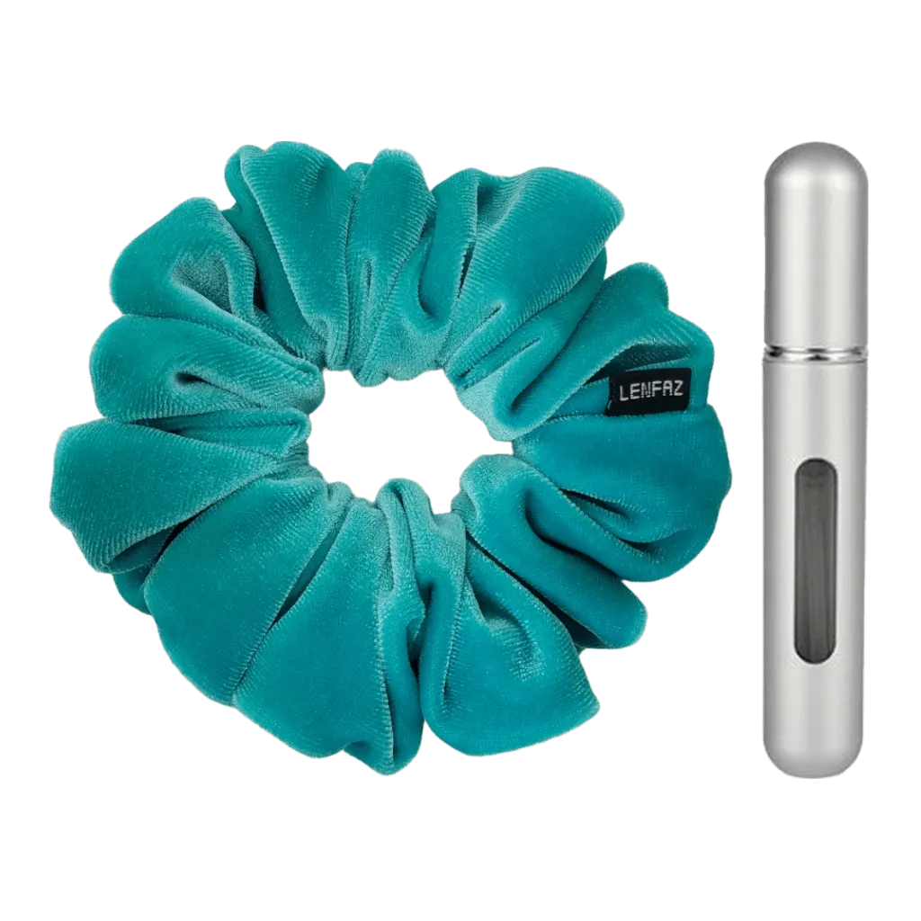 Sea Green Velvet Scrunchie - Steel Silver Mini Perfume Spray Btl.