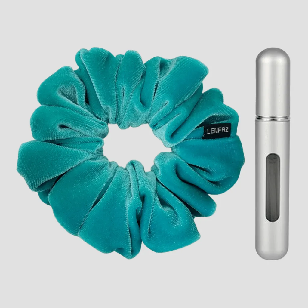 Sea Green Velvet Scrunchie - Steel Silver Mini Perfume Spray Btl.