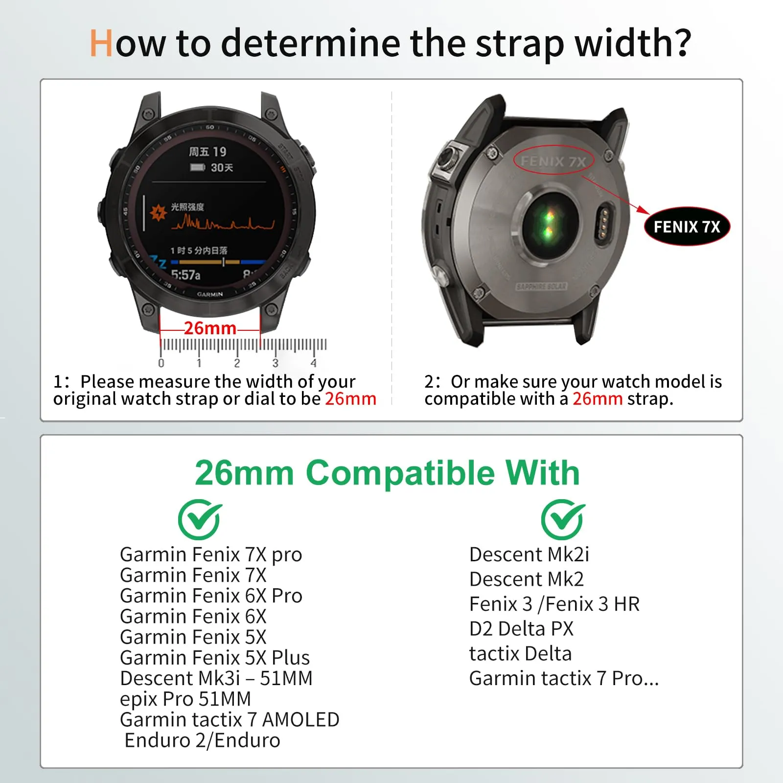Silicone Bands For Garmin Fenix 7X | Fenix 6X | Fenix 5X | Fenix 5P | 5 Plus | Fenix 6X Pro | Fenix 3 - Black