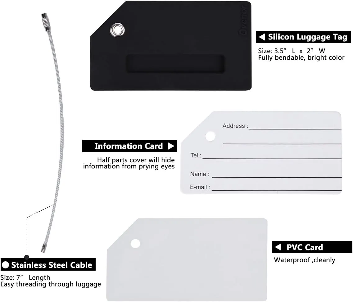 Silicone Luggage Tag with Name ID Card Perfect to Quickly Spot Luggage Suitcase
