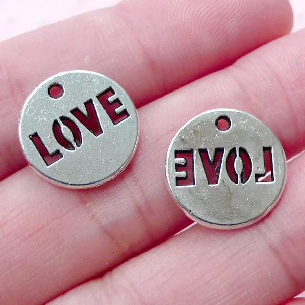 Silver Love Tag Charm (7pcs / 14mm / Tibetan Silver) Velantines Day Gift Packaging Wedding Supplies Wine Charm Bag Charm Card Making CHM2000