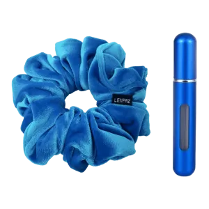 Sky Blue Velvet Scrunchie - Royal Blue Mini Perfume Spray Bottle