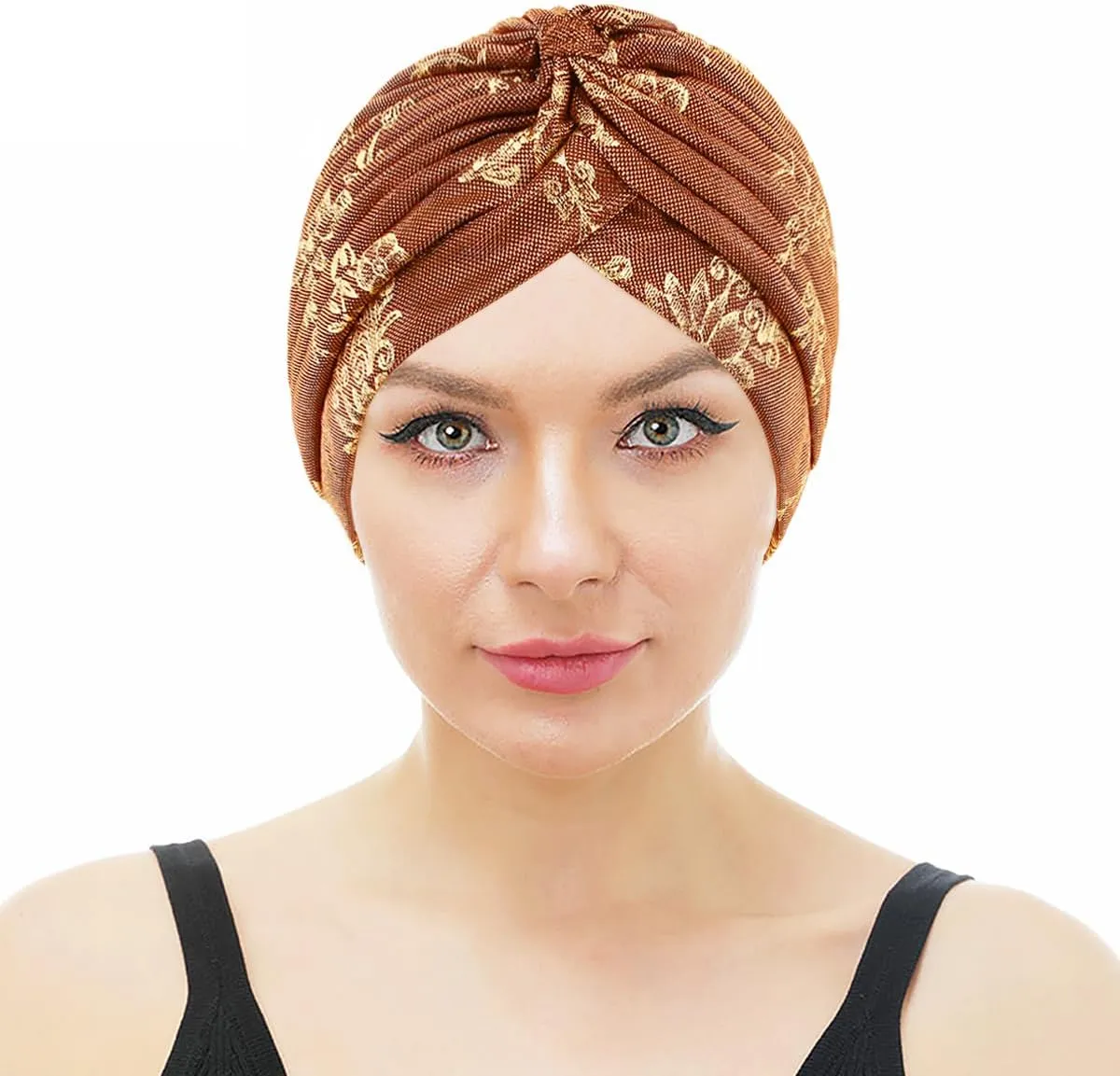 Surkat Unisex Metallic Arab India Pleated Turban Headwrap Swami Hat Costume Hat Chemo Cap