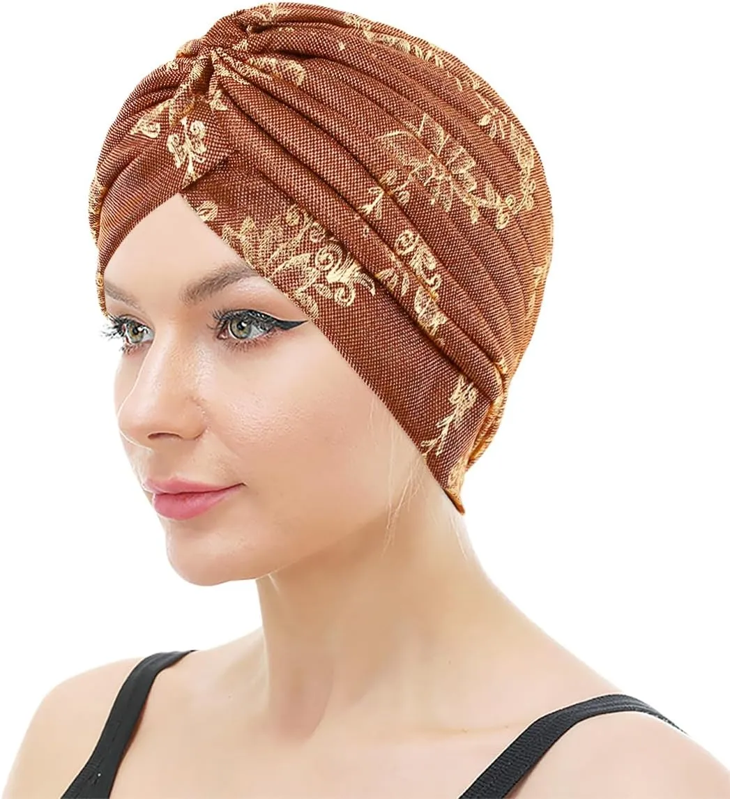 Surkat Unisex Metallic Arab India Pleated Turban Headwrap Swami Hat Costume Hat Chemo Cap