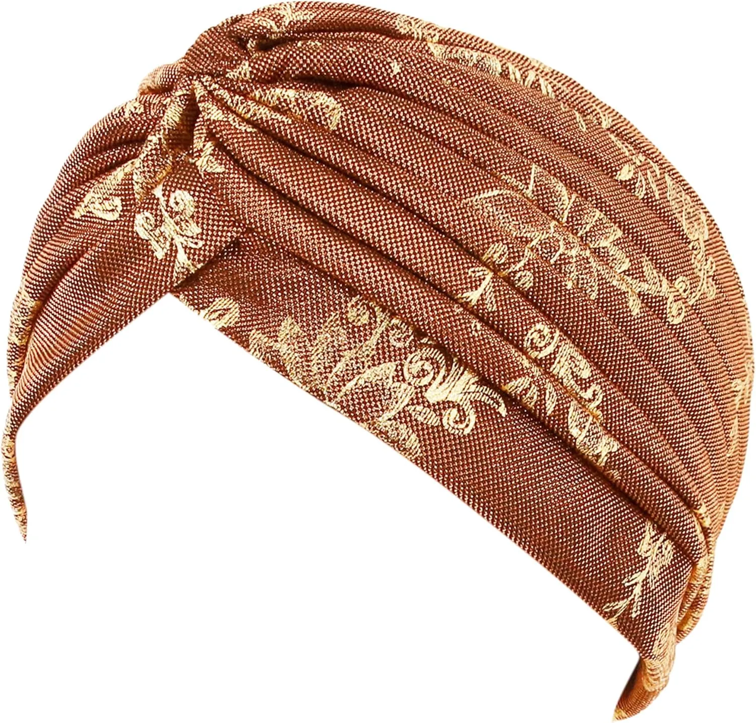 Surkat Unisex Metallic Arab India Pleated Turban Headwrap Swami Hat Costume Hat Chemo Cap