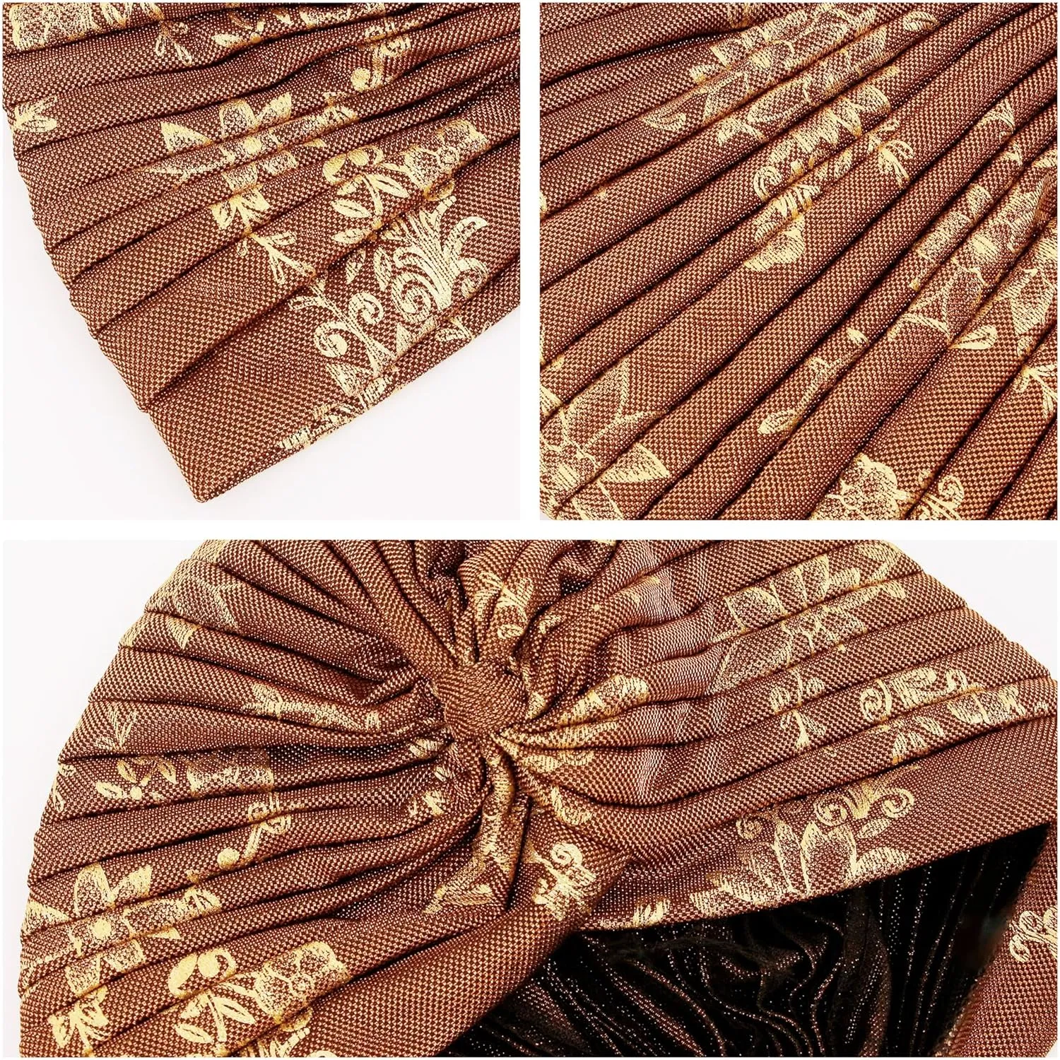 Surkat Unisex Metallic Arab India Pleated Turban Headwrap Swami Hat Costume Hat Chemo Cap