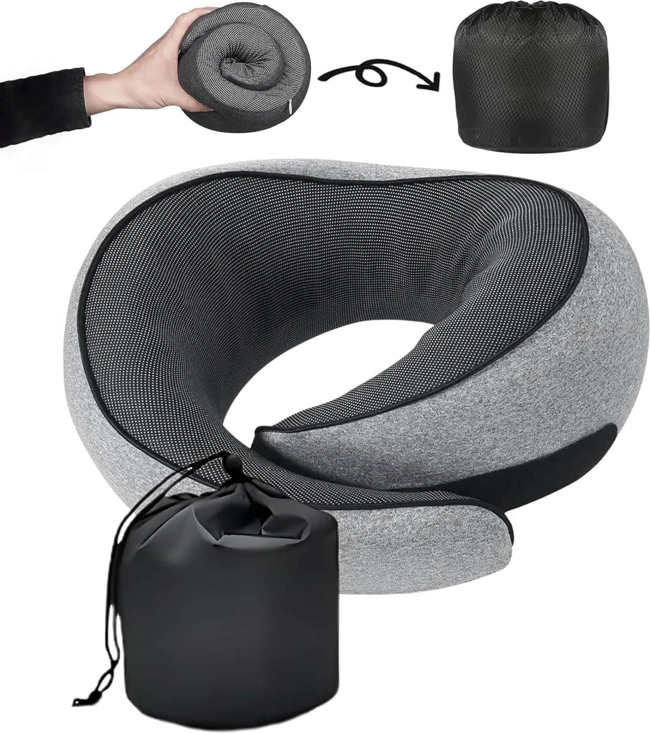 SZXYX Travel Pillows for Airplanes, 100% Pure Memory Foam Neck Pillow for Airplanes, Comfortable Breathable Cover, 360 Support Stowable Pillows for Sleeping, Car, Airport Travel Essentials