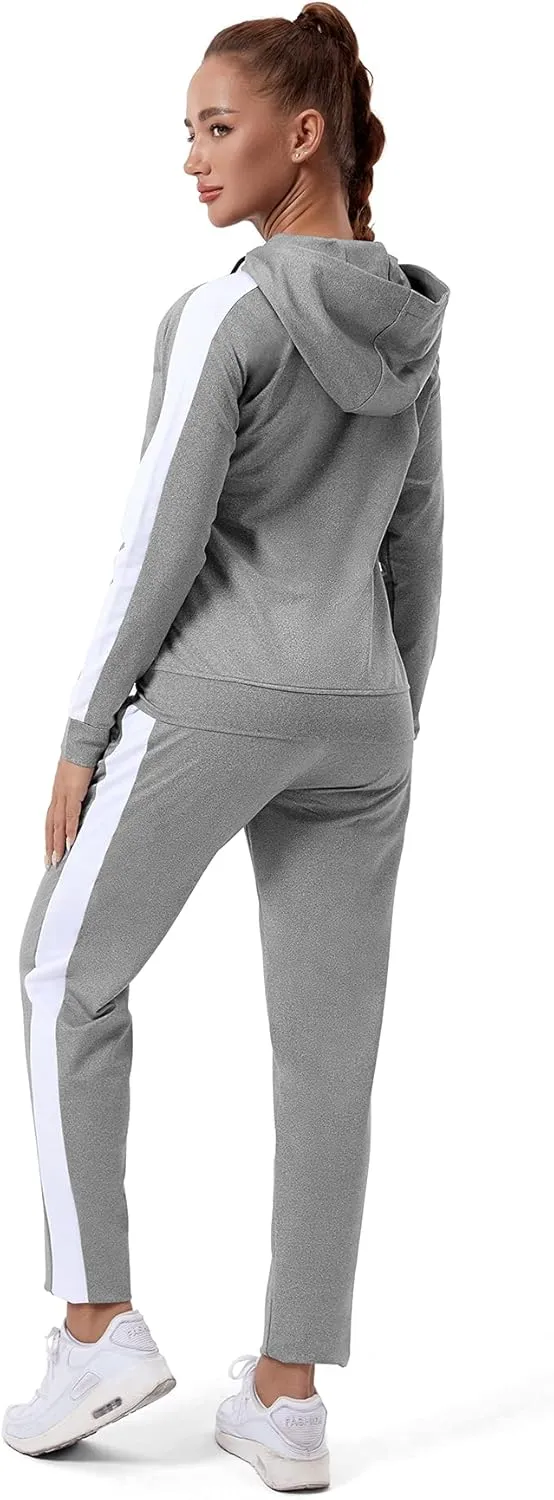 TEZO Womens Full Zip-Up Hoodie Tracksuit Set Long Sleeve Casual Jogging Suits Workout Gym 2 Piece Outfits with Pockets