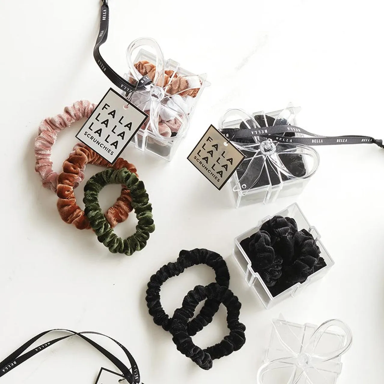 Velvet Scrunchie Present - Set of 5 - Black