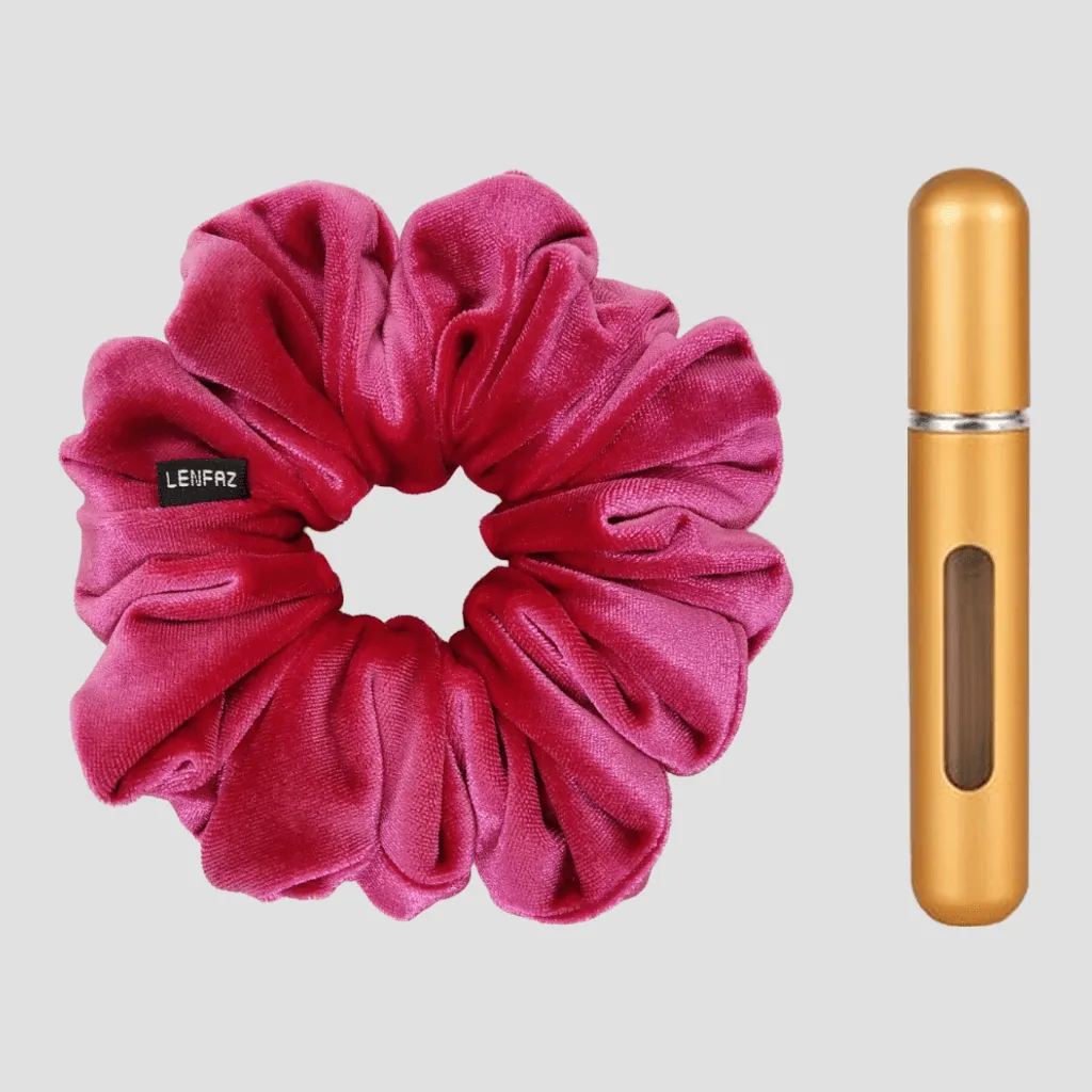 Very Berry Velvet Scrunchie - Champagne Gold Mini Perfume Spray Btl.