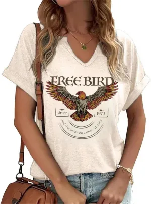 Vintage Rock Band T Shirt for Women V Neck Nashville Western Shirts Cowgirl Cowboy Graphic Tees Country Music Tops