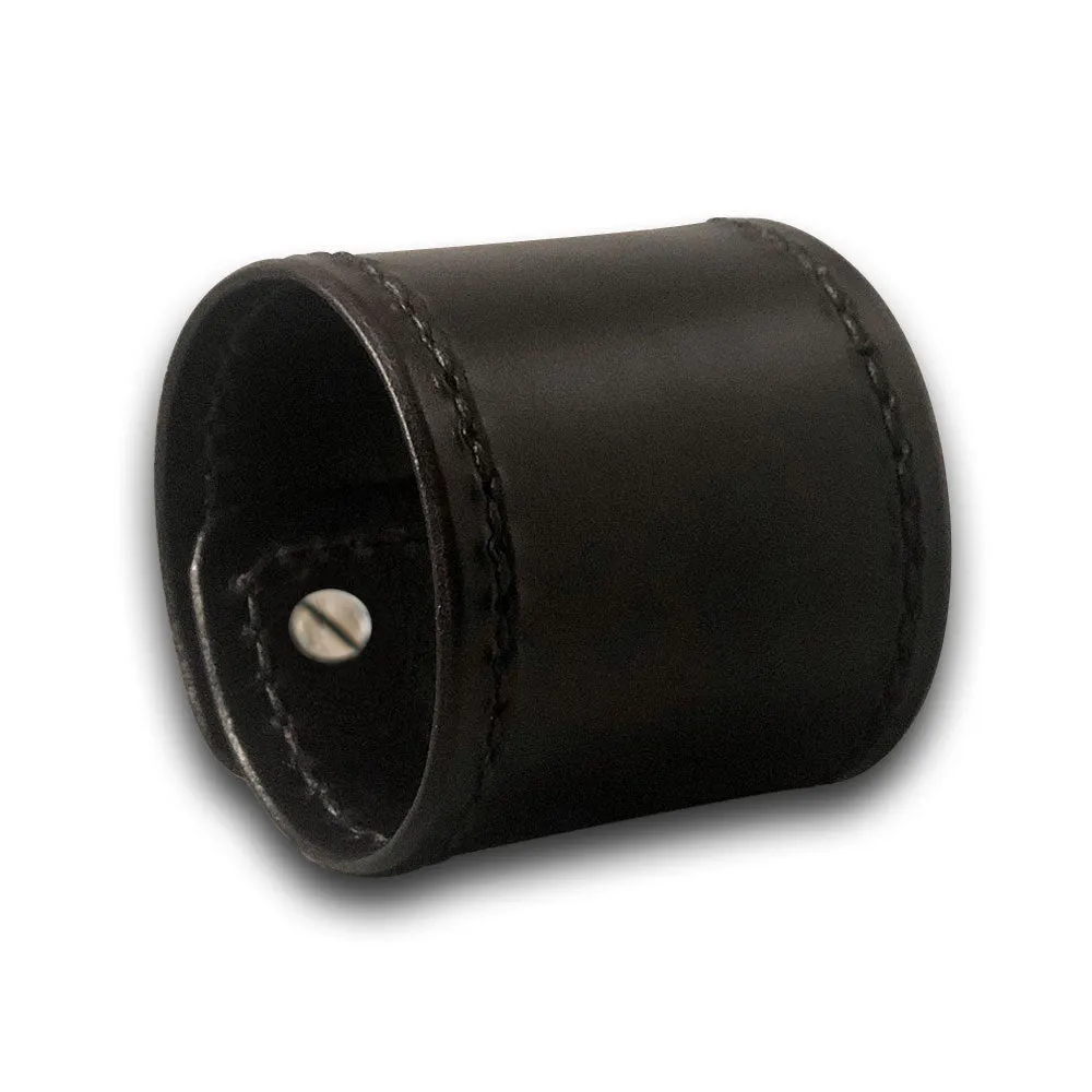 Wide Black Leather Cuff Wristband with Black Stitching