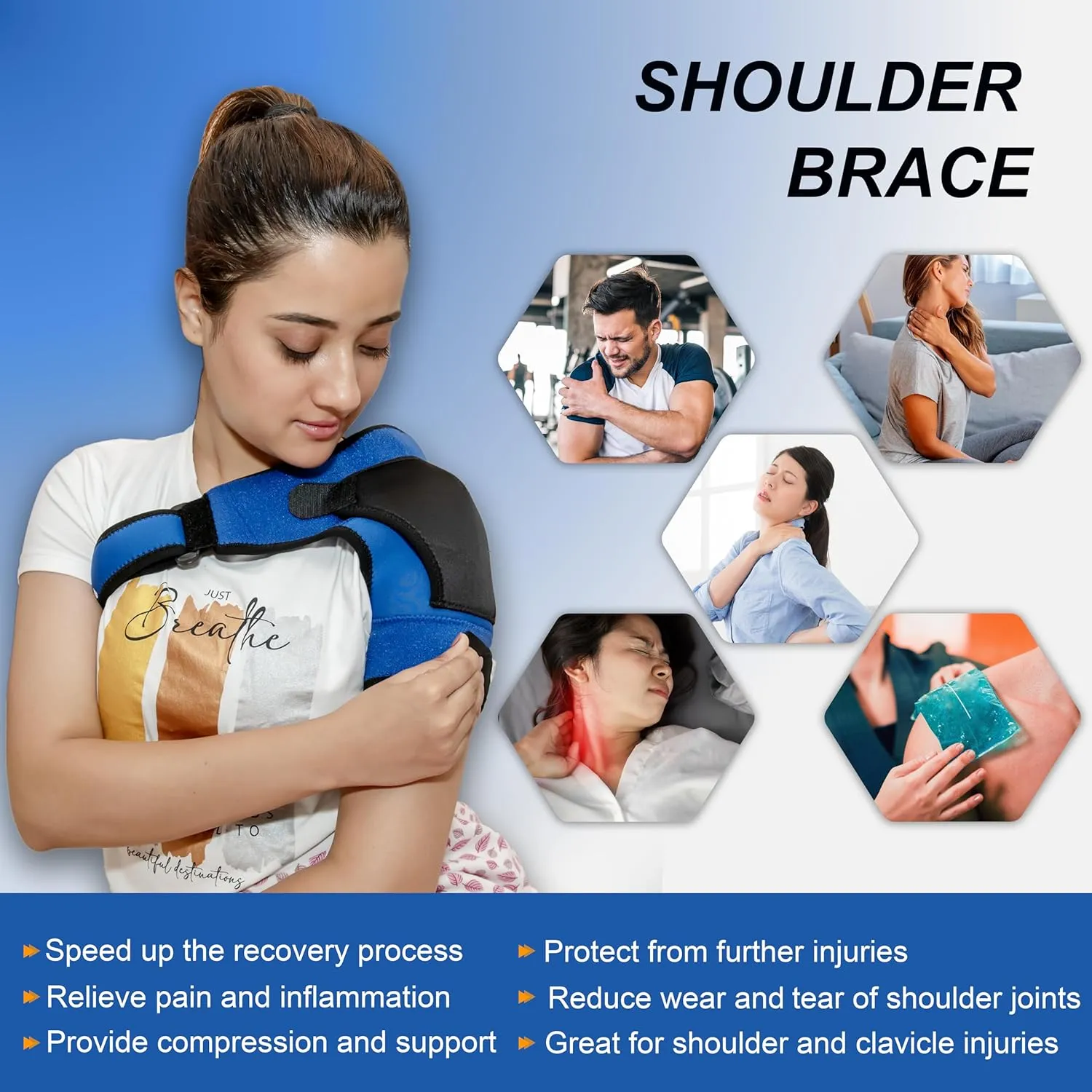 Wonder Care Rotator cuff brace for shoulder pain relief Neoprene Shoulder support brace for men and women for dislocated, frozen, mouse shoulder (Universal size: 26"-36")
