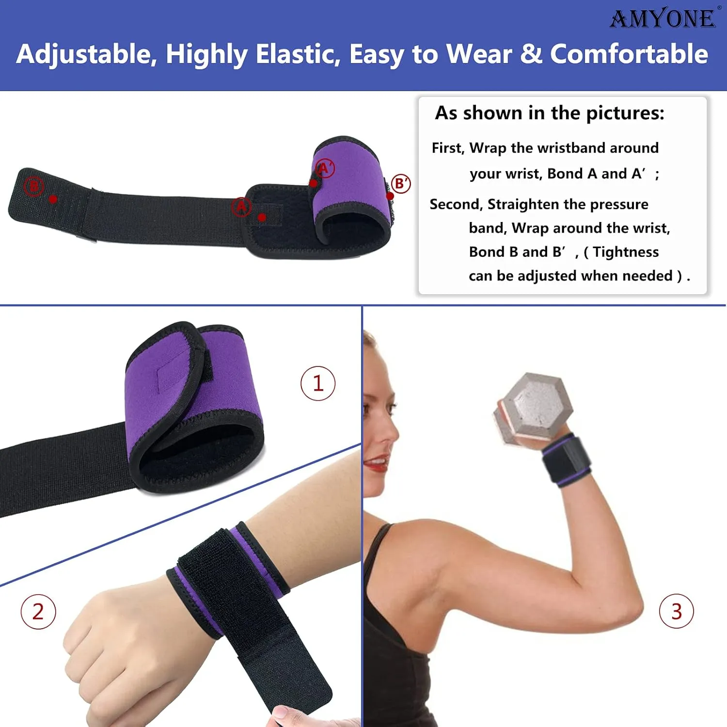 Wrist Brace, 2 PACK Wrist Wraps for Carpal Tunnel for Women. Wrist Support for Weightlifting/Fitness/Sports/Pain Relief. Highly Elastic, Adjustable, Flexible, Comfortable and Multi-Functional, Violet